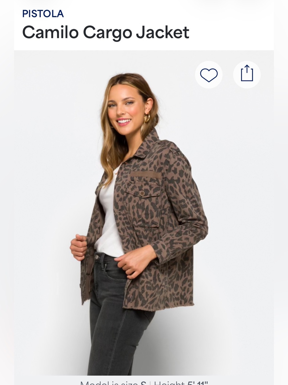 Pistola Camilo Leopard Cargo Jacket - Taupe/Black NWT Size XXL
